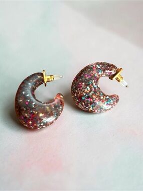 Kate Spade / Gold Tone Multi Glitter Adore-ables Huggie Hoop Earrings